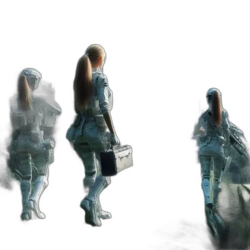 jacket, robot, staff, concept art, 3d render, cyberpunk, photorealistic, outer space transparent PNG cut-out