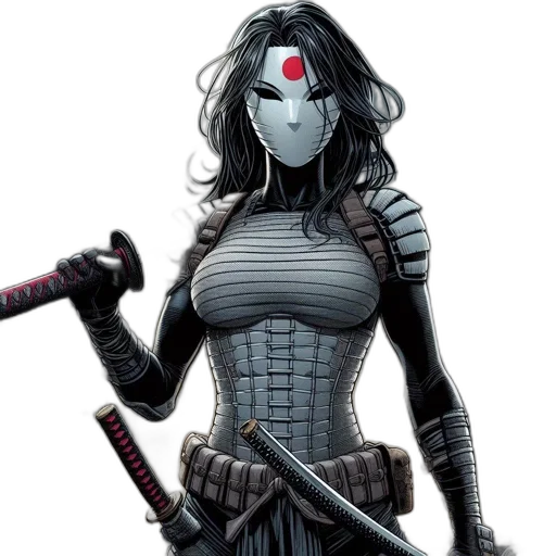 mask, comic book art, concept art, fantasy art, cyberpunk, female, character, stands transparent PNG cut-out