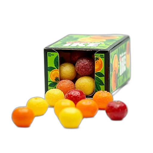food, 3d render, colorful, box, mike, ike, candies, displayed transparent PNG cut-out