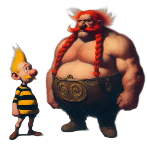 concept art, fantasy art, 3d render, comic book art, two, cartoonish, characters, face transparent PNG cut-out