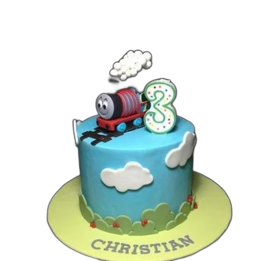 3d render, cartoon, birthday, cake, thomas, train, theme, featuring transparent PNG cut-out