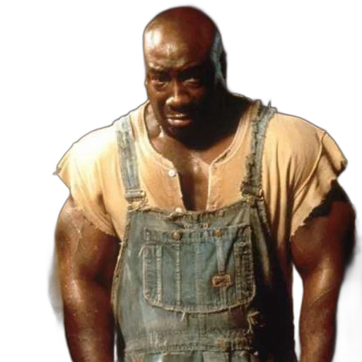 animal, muscular, man, overalls, stands, confidently, exuding, strength transparent PNG cut-out