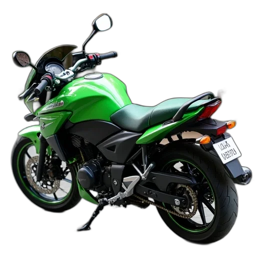 weapon, photorealistic, 3d render, concept art, green, black, motorcycle, parked transparent PNG cut-out