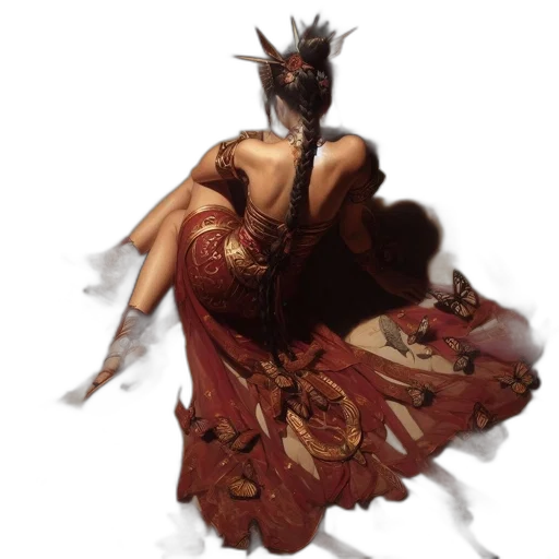 dress, dragon, mask, crown, concept art, fantasy art, photorealistic, watercolor transparent PNG cut-out