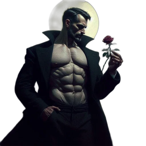 concept art, comic book art, cyberpunk, fantasy art, dark, muscular, bearded, man transparent PNG cut-out