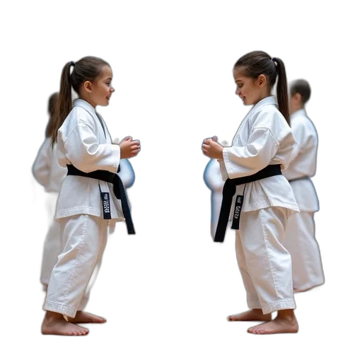 photorealistic, 3d render, group, people, white, karate, uniforms, black transparent PNG cut-out