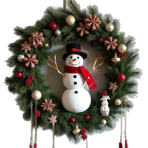 hat, snow, decorated, wreath transparent PNG cut-out