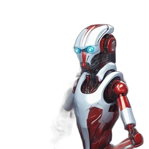 robot, staff, concept art, 3d render, cyberpunk, comic book art, red, high-tech transparent PNG cut-out