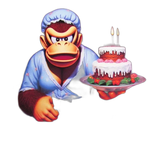 food, pixel art, 3d render, concept art, anthropomorphic, gorilla, domesticated, scene transparent PNG cut-out