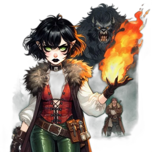 fantasy art, concept art, comic book art, pixel art, fire, dark, fantastical, forest transparent PNG cut-out