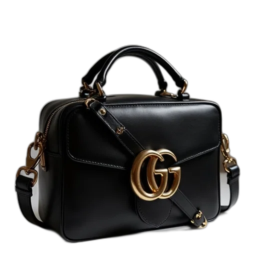 3d render, photorealistic, gucci, soho, camera, bag, black transparent PNG cut-out