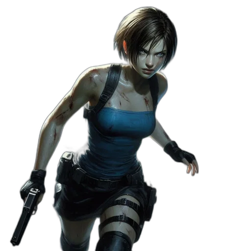 weapon, concept art, comic book art, cyberpunk, pixel art, blue, female, character transparent PNG cut-out