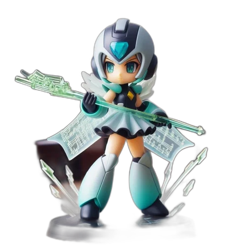 robot, weapon, 3d render, concept art, young, female, character, possibly transparent PNG cut-out