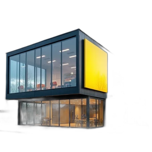 building, 3d render, concept art, photorealistic, golden, modern, glass, flat transparent PNG cut-out