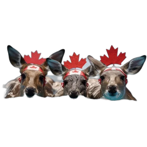three, deer, wearing, headbands, red, maple, leaf, designs transparent PNG cut-out