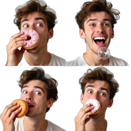 food, face, photorealistic, 3d render, concept art, collage, four, images transparent PNG cut-out