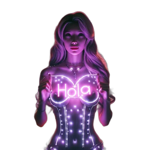 dress, robot, concept art, 3d render, cyberpunk, pixel art, neon lights, neon transparent PNG cut-out