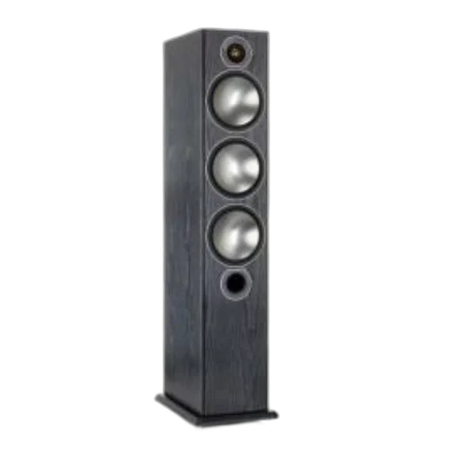 tall, black, floor-standing, speaker, three, visible, drivers, logo transparent PNG cut-out