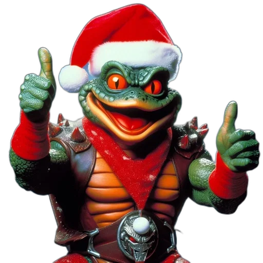 3d render, anthropomorphic, frog, reptile, donning, santa, hat, belt transparent PNG cut-out