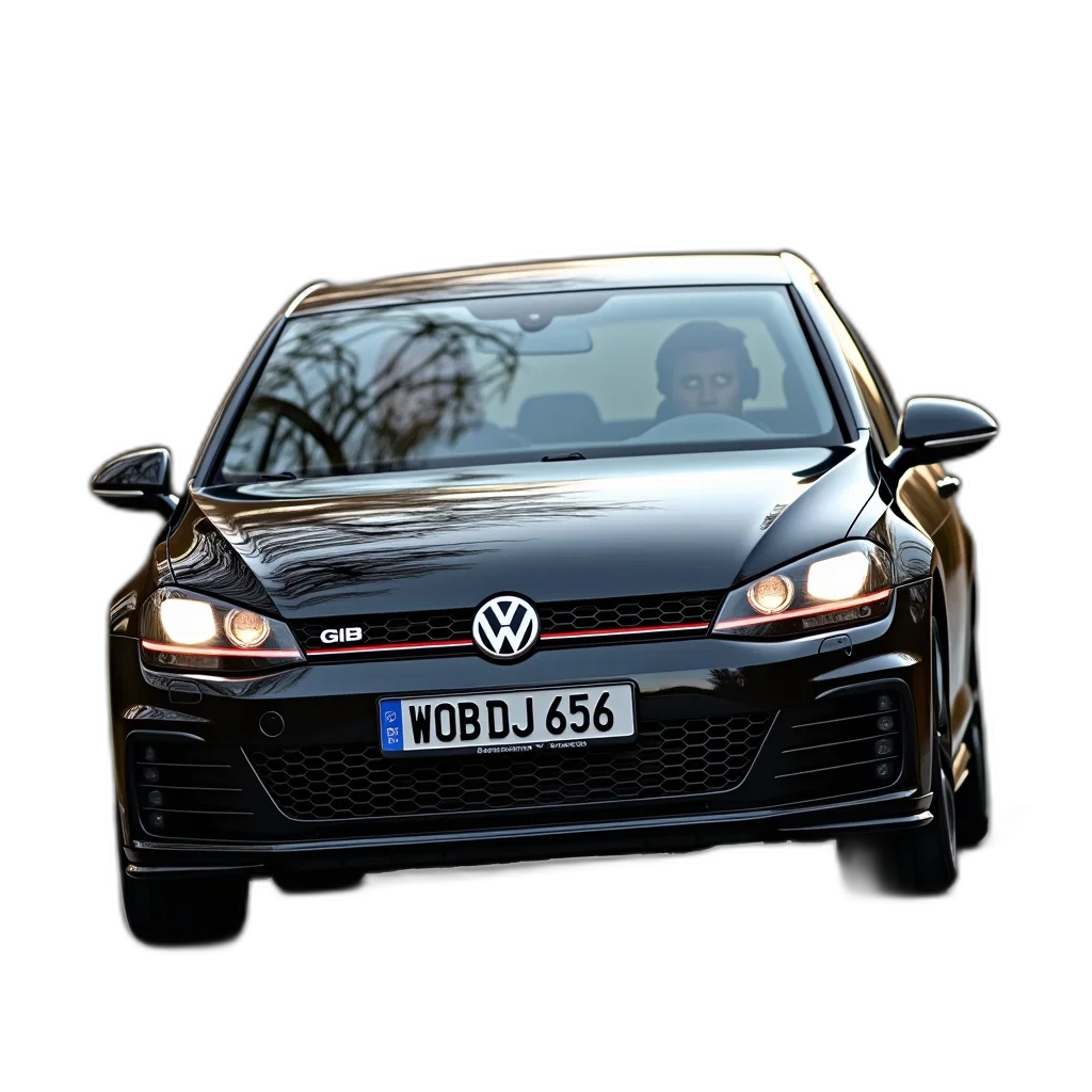 car, face, 3d render, photorealistic, concept art, black, volkswagen, golf transparent PNG cut-out