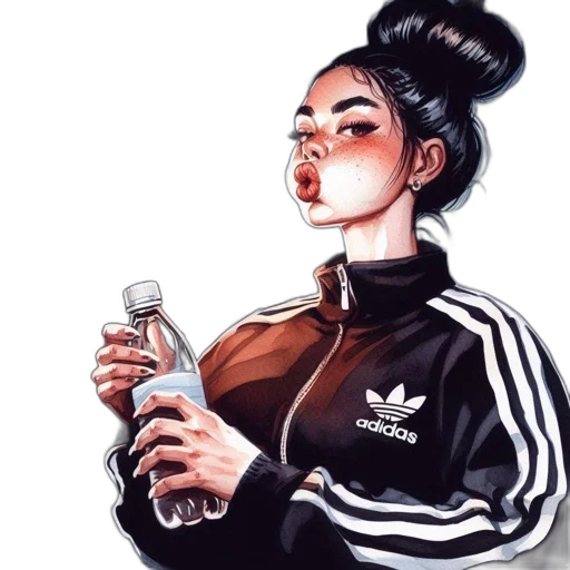 jacket, bottle, face, staff, watercolor, anime, cartoon, photorealistic transparent PNG cut-out