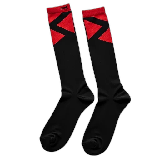 pair, black, socks, red, geometric, patterns, top, displayed transparent PNG cut-out