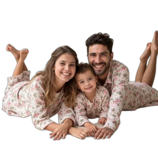 furniture, family, four, consisting, two, adults, children, lying transparent PNG cut-out