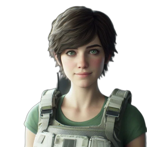 face, jacket, concept art, 3d render, photorealistic, cartoon, green, female transparent PNG cut-out