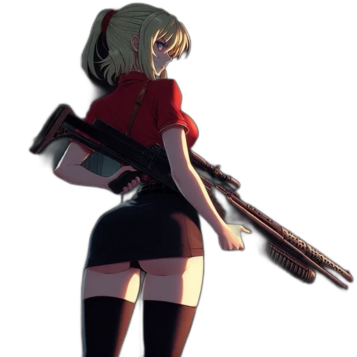 weapon, staff, jacket, dress, concept art, pixel art, anime, cartoon transparent PNG cut-out