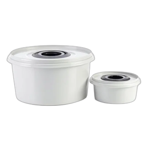 food, set, three, white, plastic, containers, lids, displayed transparent PNG cut-out