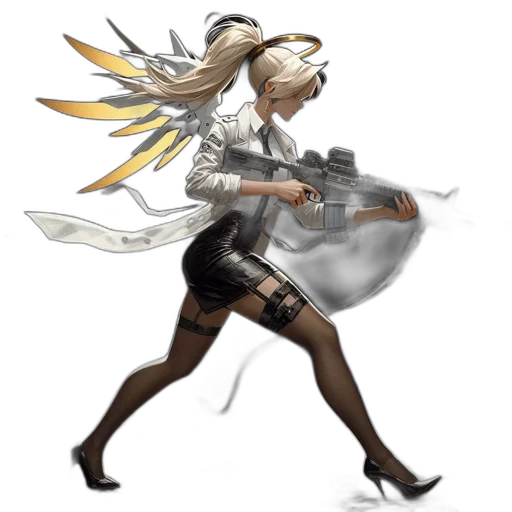weapon, staff, concept art, fantasy art, pixel art, anime, monochrome, female transparent PNG cut-out