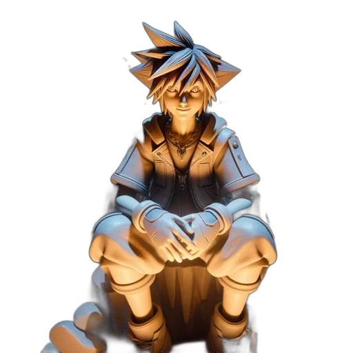 concept art, 3d render, fantasy art, pixel art, blue, young, male, sculpture transparent PNG cut-out