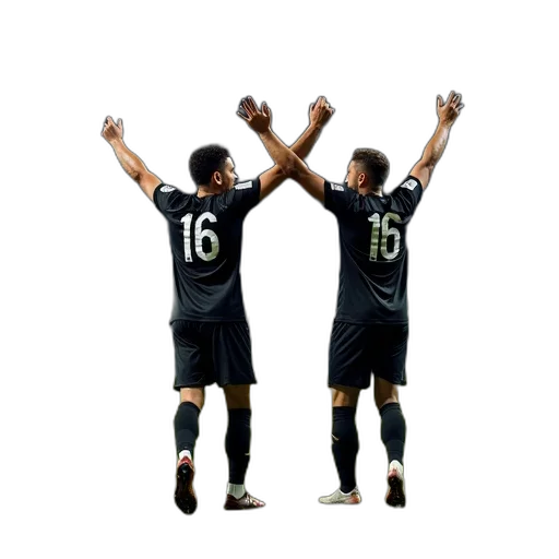pixel art, 3d render, two, soccer, players, celebrating, field, night transparent PNG cut-out