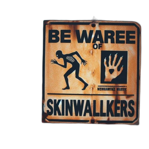 mask, woodland, setting, rustic, sign, warns, about, skinwalkers transparent PNG cut-out