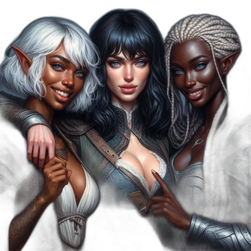 fantasy art, concept art, comic book art, photorealistic, dark, earth tones, monochrome, three transparent PNG cut-out