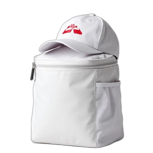 hat, jacket, white, baseball, cap, red, logo, front transparent PNG cut-out