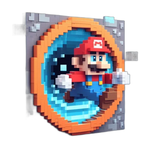 weapon, hat, robot, sword, pixel art, 3d render, concept art, fantasy art transparent PNG cut-out