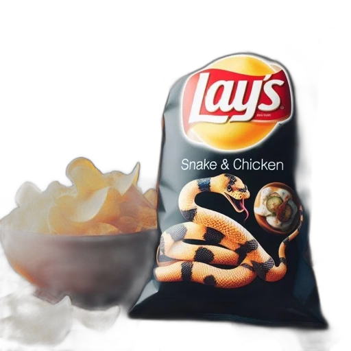 food, crown, photorealistic, 3d render, lay, chip, bag, snake transparent PNG cut-out