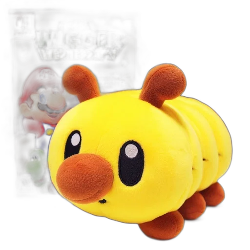 animal, creature, store, yellow, toy, caterpillar, stands, before transparent PNG cut-out