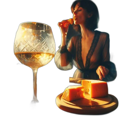 food, photorealistic, 3d render, concept art, oil painting, golden, woman, gently transparent PNG cut-out