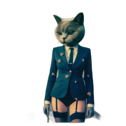 jacket, animal, dress, staff, concept art, 3d render, cyberpunk, fantasy art transparent PNG cut-out