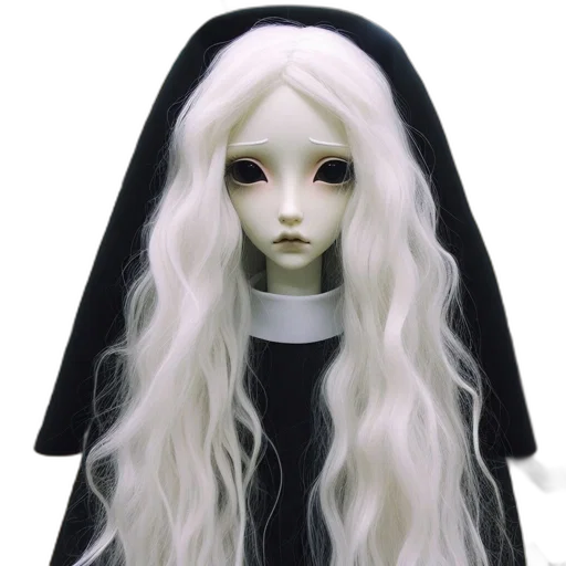 3d render, concept art, fantasy art, photorealistic, dark, doll, mannequin, nun-like transparent PNG cut-out