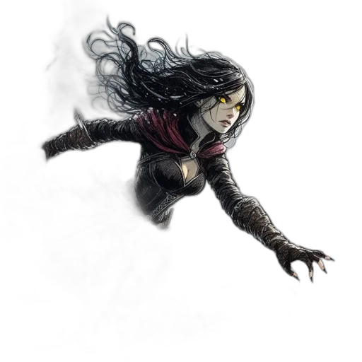 comic book art, concept art, fantasy art, pixel art, dark, fierce-looking, female, warrior transparent PNG cut-out