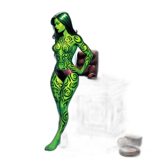 dress, concept art, fantasy art, comic book art, pixel art, green, large, green-skinned transparent PNG cut-out