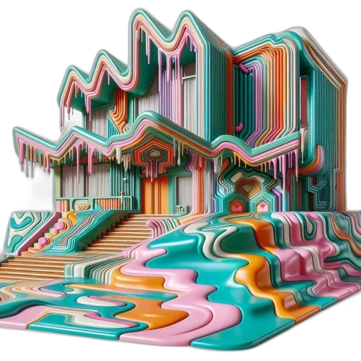 building, furniture, shoes, 3d render, concept art, vaporwave, cyberpunk, neon lights transparent PNG cut-out