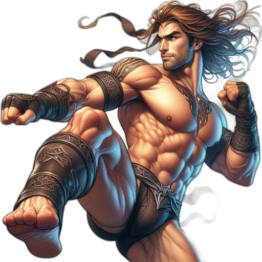 sword, fantasy art, comic book art, concept art, photorealistic, athletic, male, figure transparent PNG cut-out