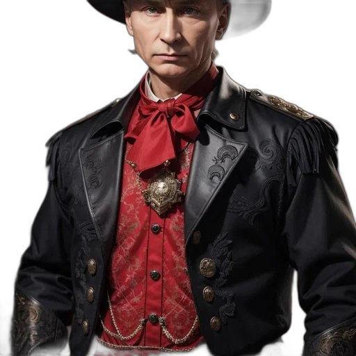 hat, jacket, photorealistic, man, ornate, western, attire, black transparent PNG cut-out