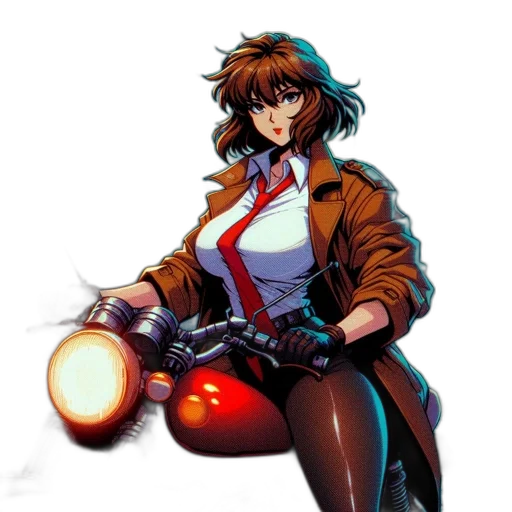 jacket, weapon, robot, concept art, comic book art, cyberpunk, anime, neon lights transparent PNG cut-out