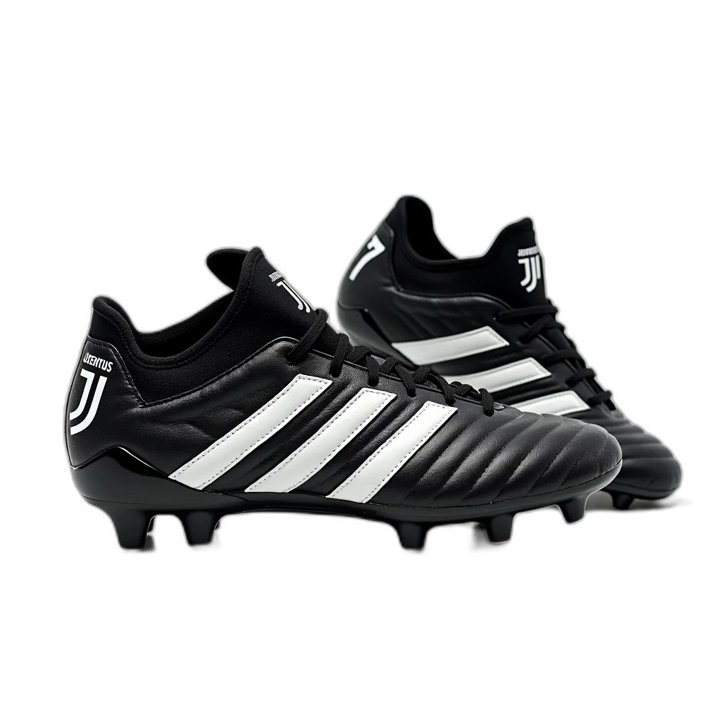 shoes, pair, black, white, juventus, soccer, cleats, striped transparent PNG cut-out