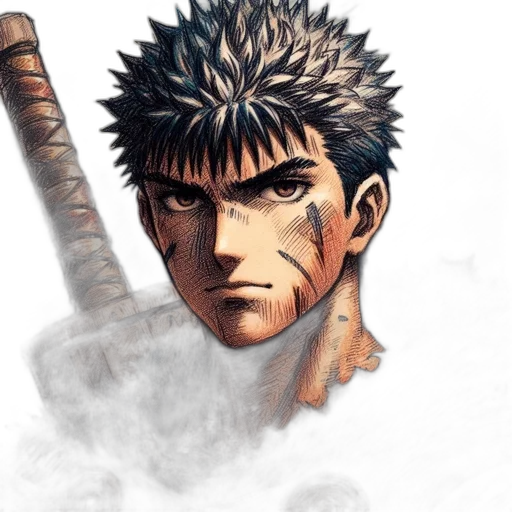 face, sword, weapon, staff, concept art, comic book art, fantasy art, anime transparent PNG cut-out
